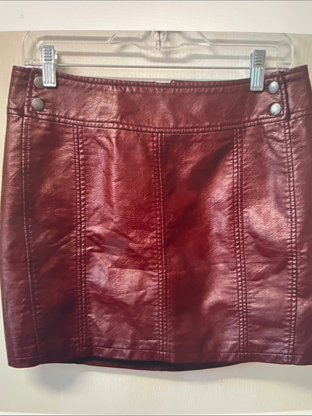 Free People Faux Leather Burgundy Mini Skirt